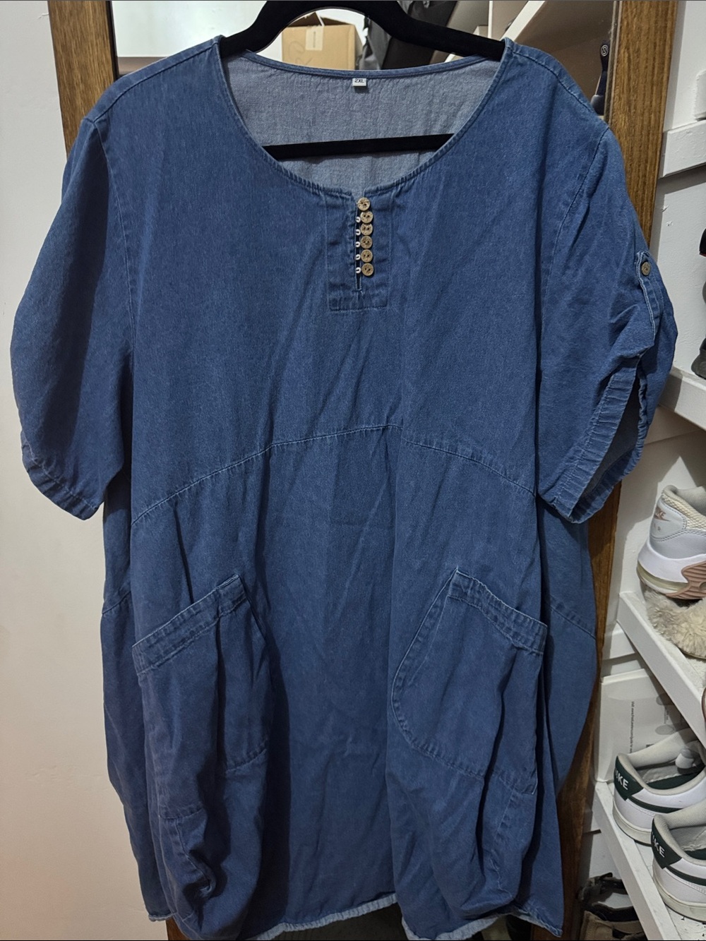 Women's Casual Tunic Dress Short Sleeve Plus Size Midi Dresses with Pockets
